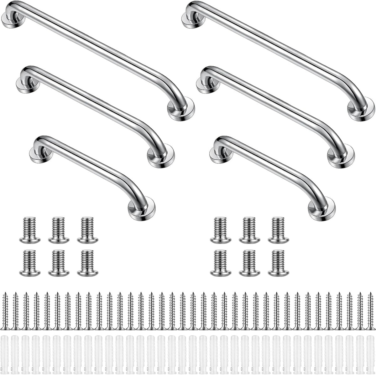 Therwen 6 Pack 12/18/24 Inch Shower Grab Bars Stainless Steel Bathroom Handicap Heavy Duty Handle Anti Slip Bathtub Handle Support Balance Hand Rail for Bathroom Wall Elderly Pregnant Seniors (Silver)