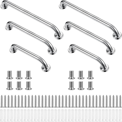 Therwen 6 Pack 12/18/24 Inch Shower Grab Bars Stainless Steel Bathroom Handicap Heavy Duty Handle Anti Slip Bathtub Handle Support Balance Hand Rail for Bathroom Wall Elderly Pregnant Seniors (Silver)