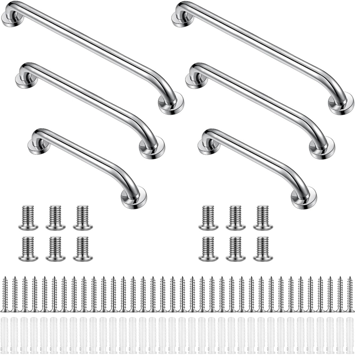 Therwen 6 Pack 12/18/24 Inch Shower Grab Bars Stainless Steel Bathroom Handicap Heavy Duty Handle Anti Slip Bathtub Handle Support Balance Hand Rail for Bathroom Wall Elderly Pregnant Seniors (Silver)