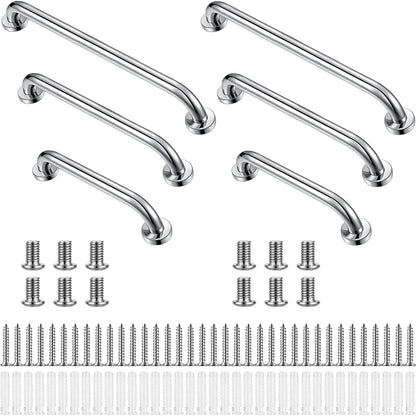Therwen 6 Pack 12/18/24 Inch Shower Grab Bars Stainless Steel Bathroom Handicap Heavy Duty Handle Anti Slip Bathtub Handle Support Balance Hand Rail for Bathroom Wall Elderly Pregnant Seniors (Silver)