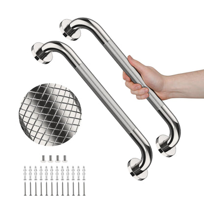 2 Pack 24 Inch Polished Chrome Anti Slip Knurled Shower Grab Bar