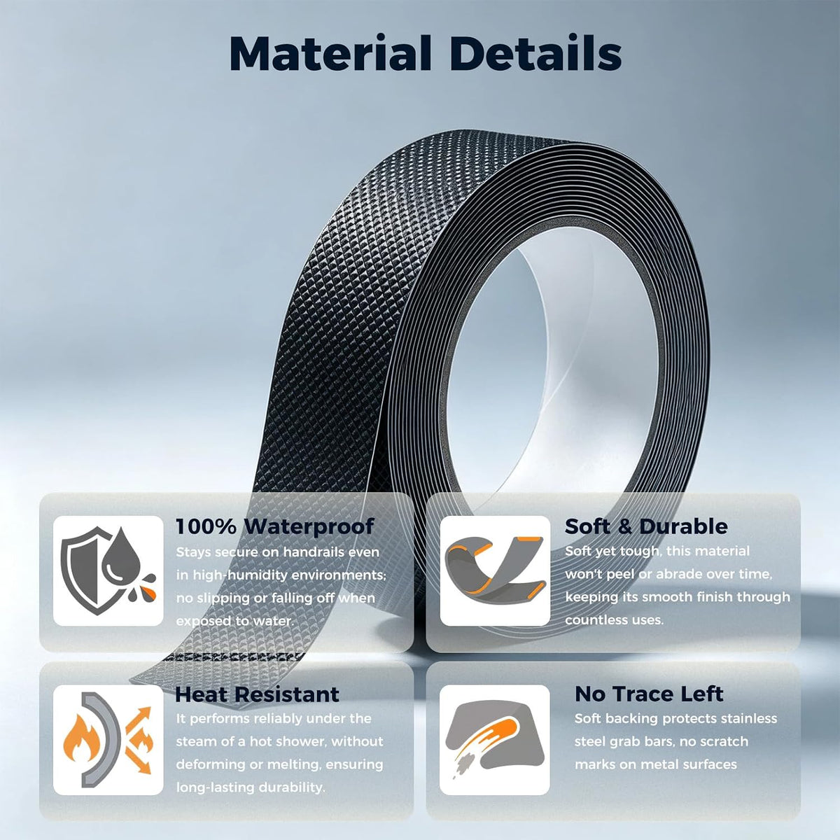 Non-Slip Tape 1”×17ft – Waterproof High-Traction Grip for Bathtubs, Showers, Grab Bars, Walls & Stairs, Indoor/Outdoor Anti-Slip Safety for Seniors, Elderly & Handicap