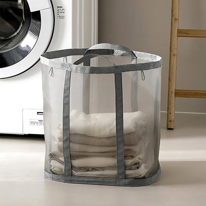 Mesh Bag with Handles, Collapsible Laundry Basket, Foldable Laundry Bag, Breathable Folding Beach Bag,Space-saving Travel Tote Bags (1, Black)