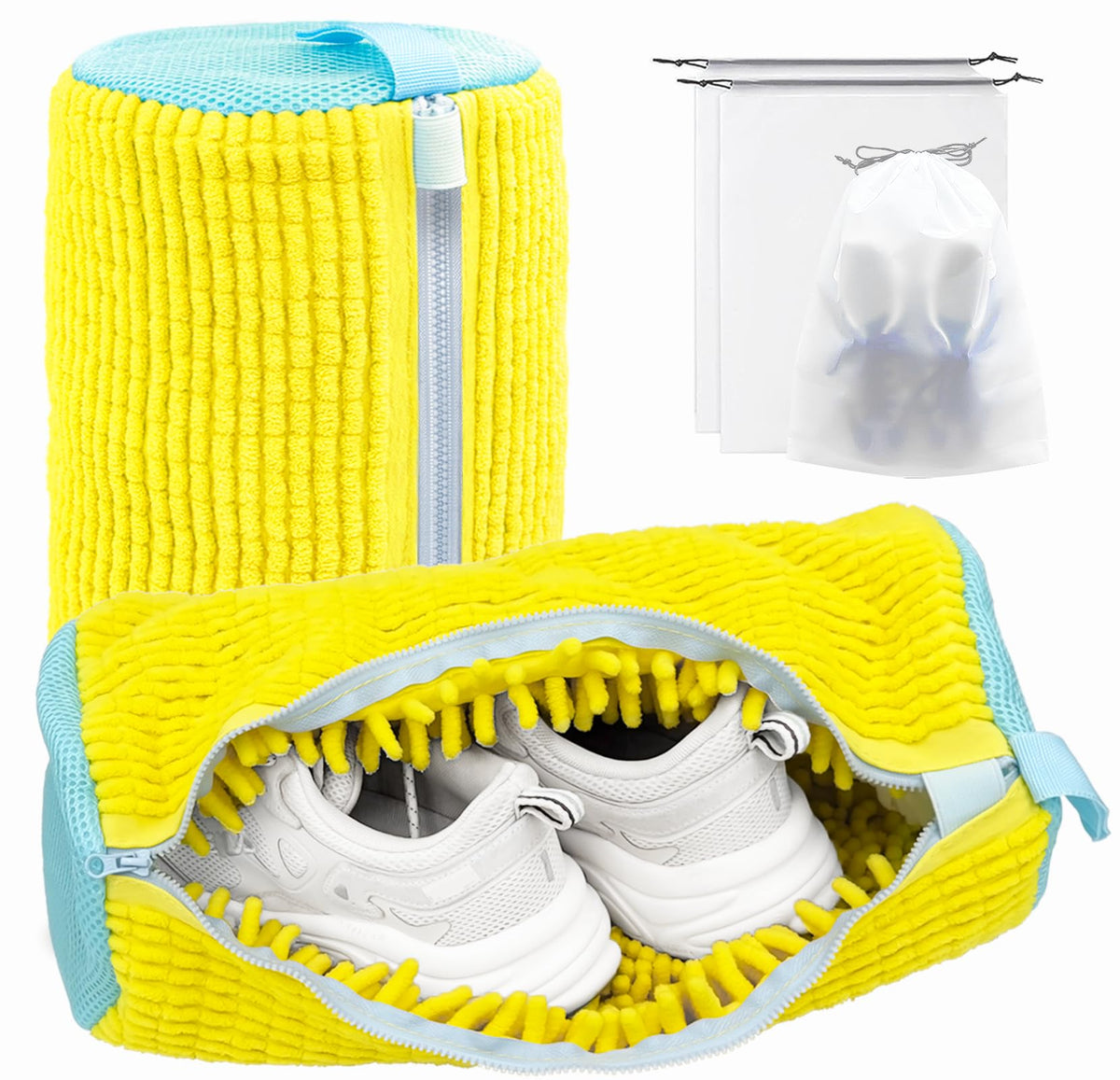 Shoe Washing Machine Bag,Laundry Shoe Bag for Washer and Dryer,Reusable Shoe Cleaning Bag for Sneakers,Tennis Shoes,With Self-locking Zipper, Microfiber Inside (2, Light =Grey)