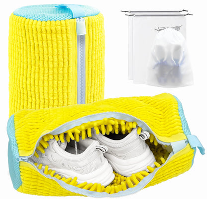 Shoe Washing Machine Bag,Laundry Shoe Bag for Washer and Dryer,Reusable Shoe Cleaning Bag for Sneakers,Tennis Shoes,With Self-locking Zipper, Microfiber Inside (2, Light =Grey)