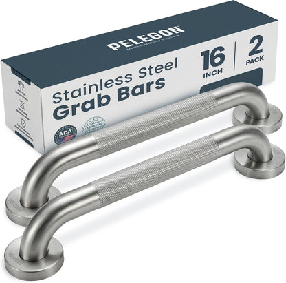 PELEGON Grab Bars for Shower 2-Pack 16 Inch - Stainless Steel Shower Grab Bars for Seniors - Bathroom Safety Handle Non-Slip Grip Rust Resistant Wall Mounted Support Bar for Bathtub Shower - Silver