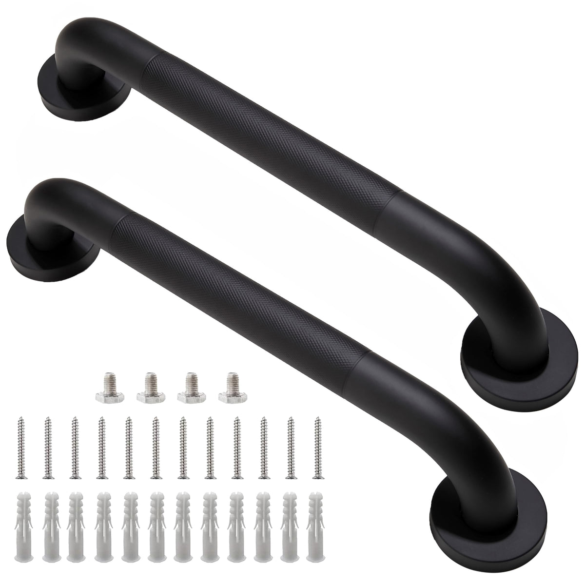 16 Inch Silver Anti-Slip Shower Grab Bars, 1.25" Diameter 2 Pack