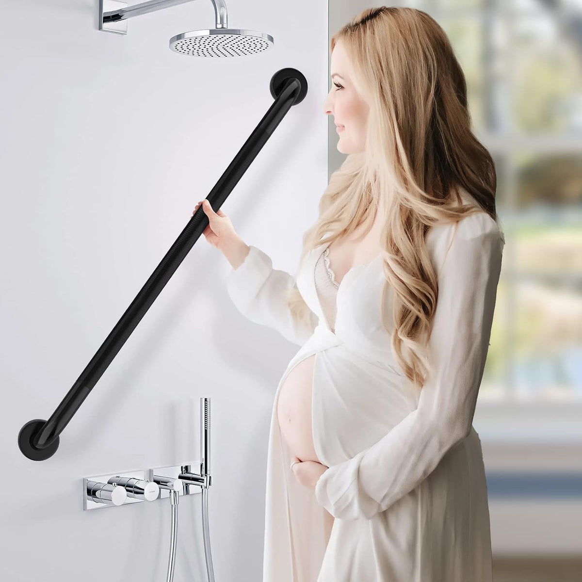 Black Knurled Grab Bar 36 Inch, Safety Shower Handrail for Senior