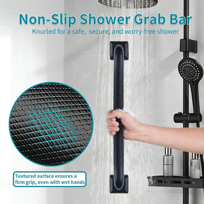 Shower Grab Bars for Seniors, 12 Inch Square Matte Black Bathroom Handle for Wall, 304 Stainless Steel Anti Slip Bathtub Safety Bar, ADA Compliant 500 LBS Hand Rail for Elderly, Handicap
