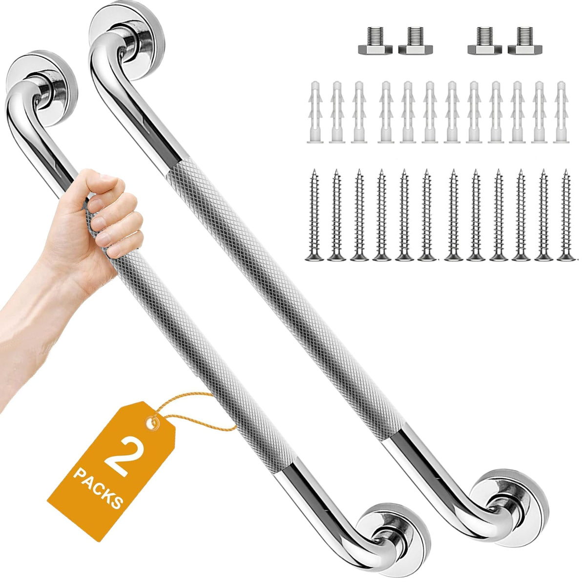 16 Inch Shower Grab Bars, 2 Pack Chrome Safety Bars 1.25" Dia