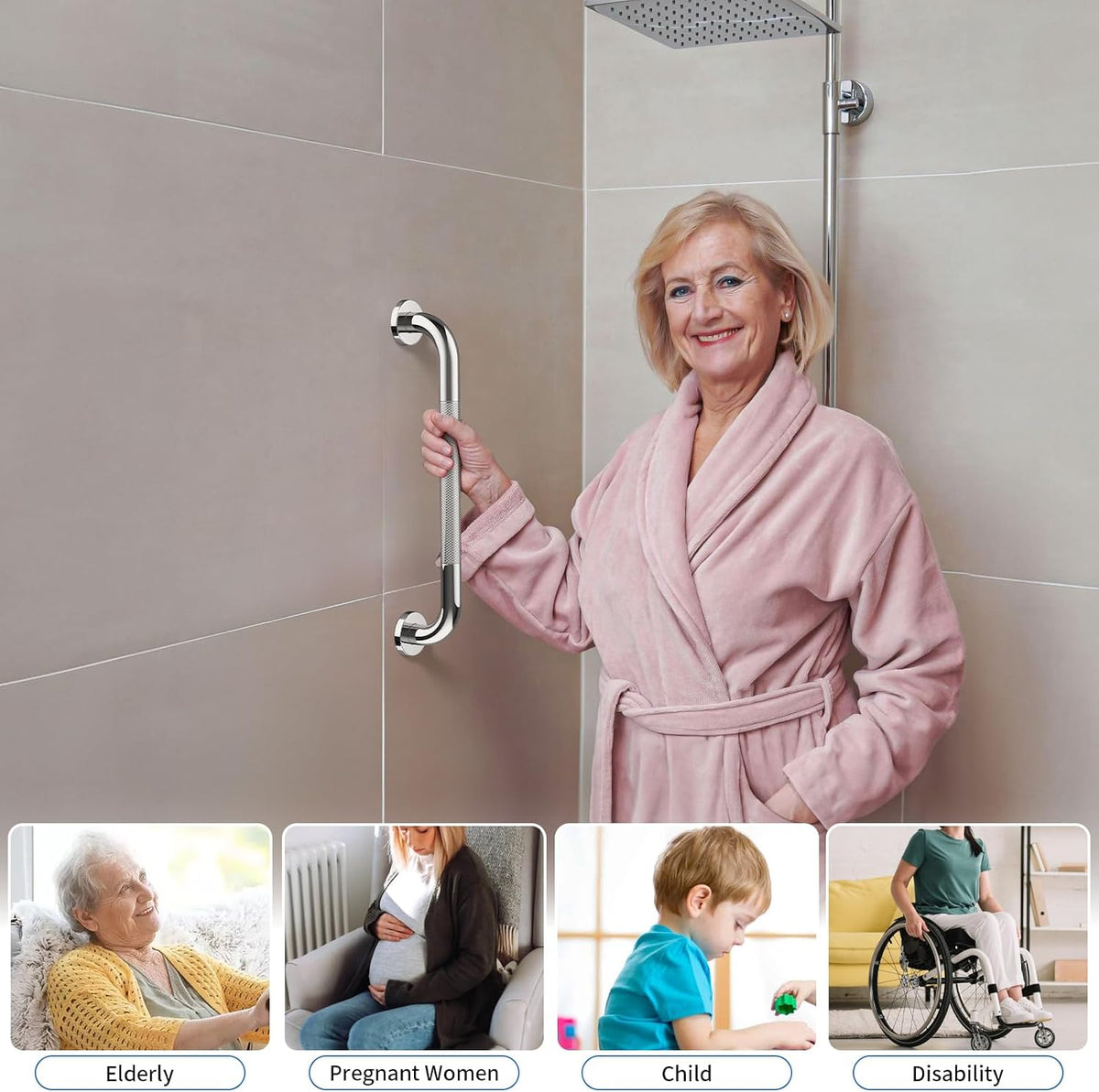 ZUEXT 16 Inch Chrome Safety Grab Bar for Bathroom Shower, Stainless Steel