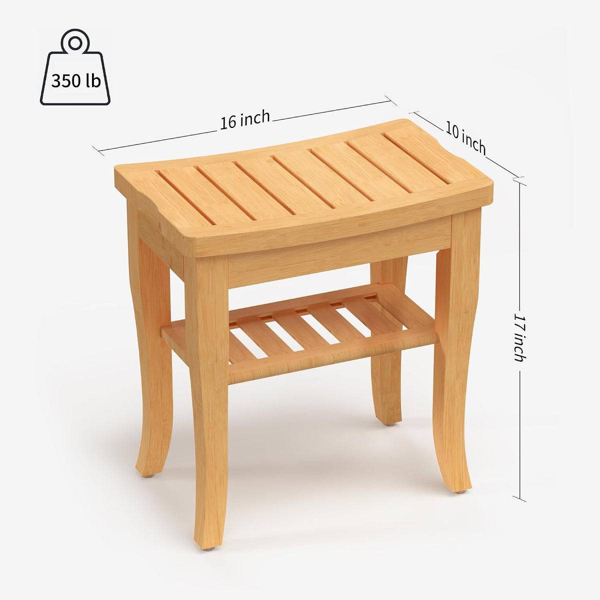 Bamboo Shower Bench, Spa Small Shower Stool for Inside Shower Waterproof, Bathroom Bench Seat with Storage Shelf for Adults Elderly Seniors, Wood Chair for Indoor or Outdoor Use, Natural