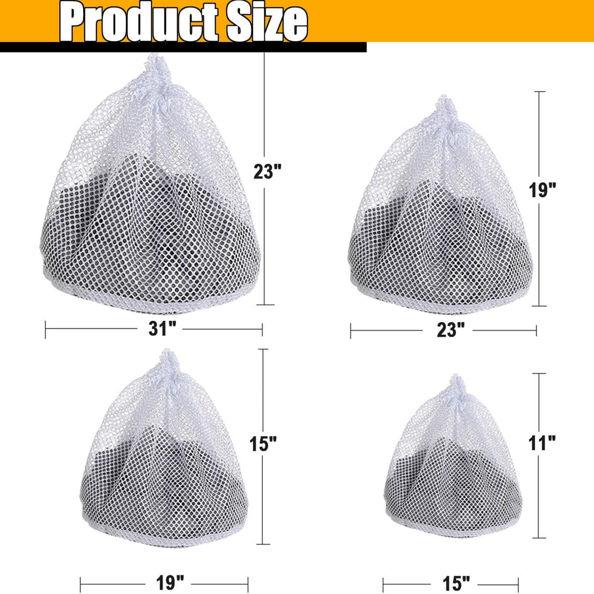 4 pcs Commercial Mesh Laundry Bag - Sturdy Mesh Material with Drawstring Closure. Ideal Machine Washable Laundry Bag for Factories, College, Dorm and Apartment Dwellers(4Set-M,L,XL,XXL)