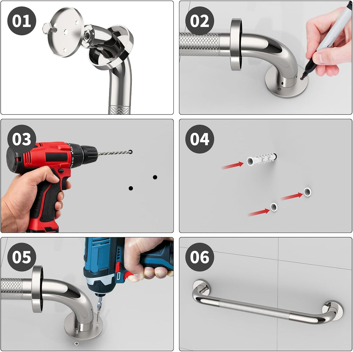 ZUEXT 2 Pack 16 Inch Chrome Anti Slip Shower Grab Bar with Knurled Grip