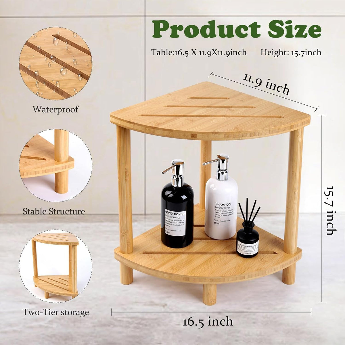 Bamboo Shower Stool for Inside Shower 2-Tier,Corner Shower Bench