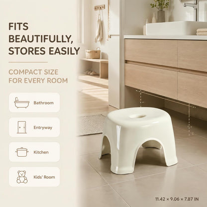 Plastic Step Stool, Heavy Duty Foot Stool with Anti-Slip Pads, Waterproof One-Piece Small Stool with Handle, Portable Stool for Bathroom, Shower, Kitchen & Entryway