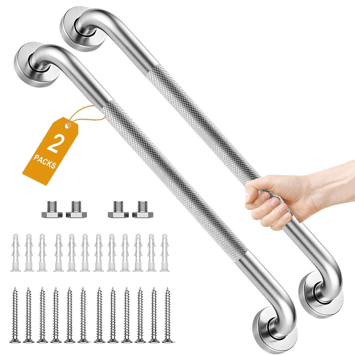 16 Inch Shower Grab Bars, 2 Pack Chrome Safety Bars 1.25" Dia
