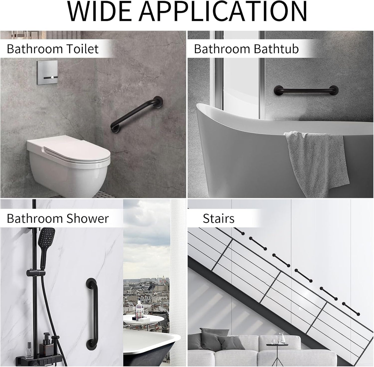 2pack 18inch Handicap Grab Bar for Shower, Shower Handles for Elderly, Shower Grab Bars for Seniors with Concealed Screws Black