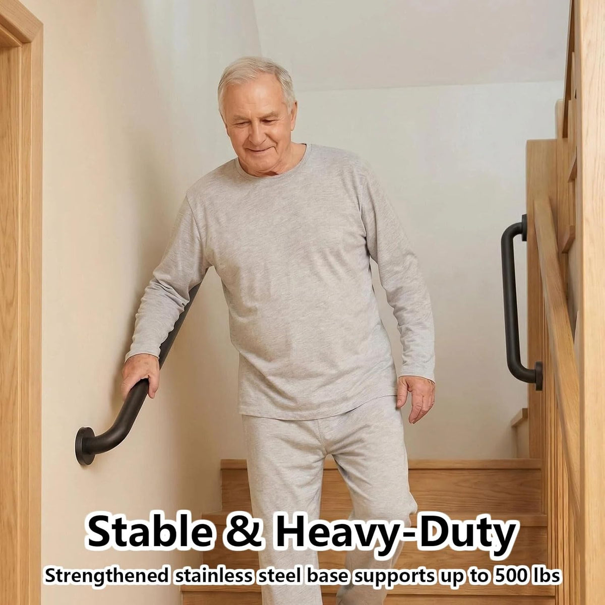 12" Stair Handrail, Wall-Mounted Safety Grab Bar for Indoor & Outdoor Steps