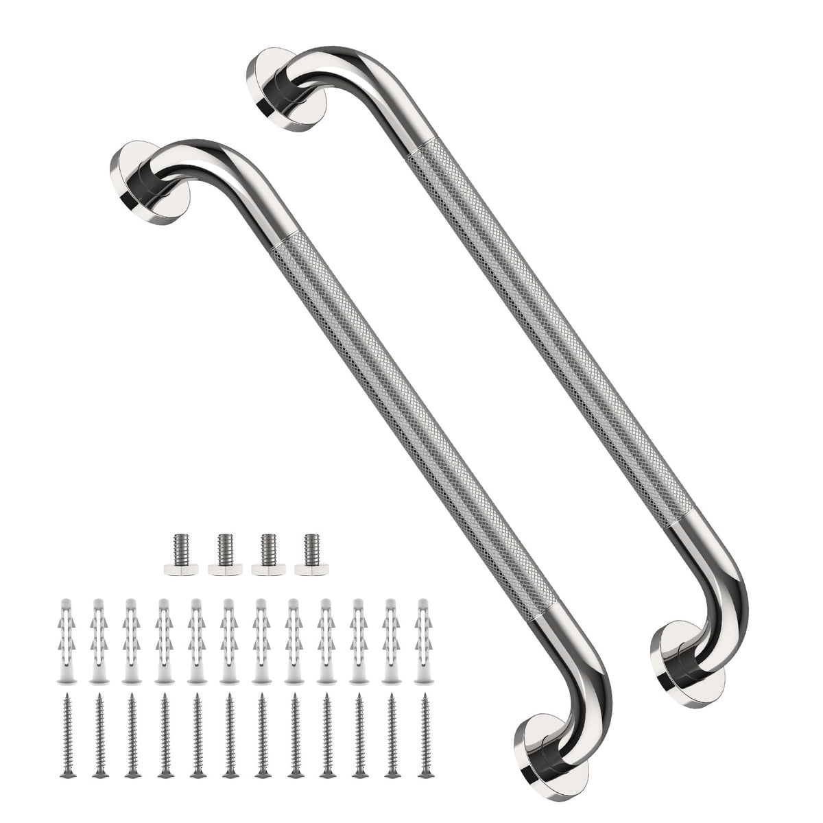 ZUEXT 2 Pack 16 Inch Chrome Anti Slip Shower Grab Bar with Knurled Grip