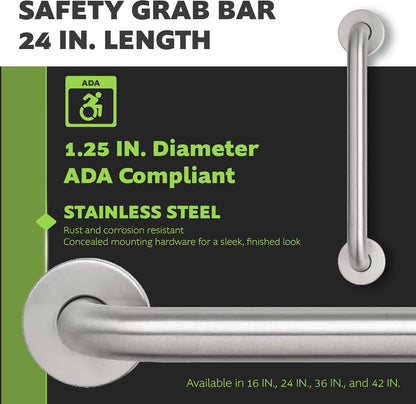 Homewerks 068 HW11424SS 24 inch Bathroom Grab Bar with 1-1/4 Inch Diameter and Concealed Screws ADA Compliant, Stainless Steel