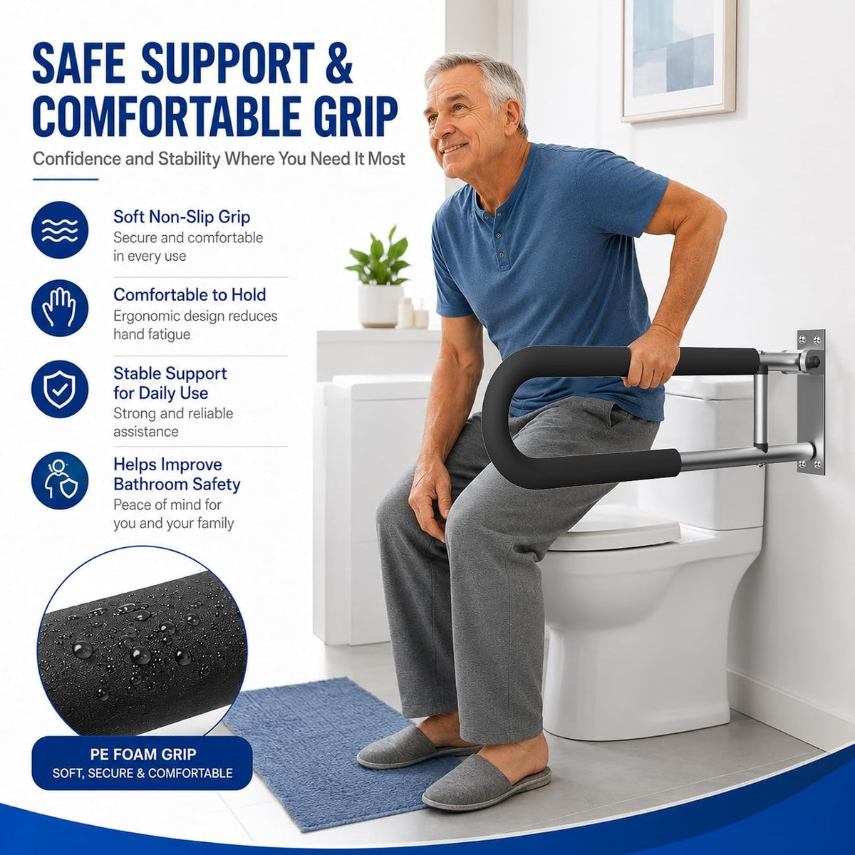Handicap Grab Bars Rails 23.6 Inch Toilet Handrails Bathroom Safety Bar Toilet Support Rail Handicapped Handrail Accessories for Seniors Elderly (23.6inch)