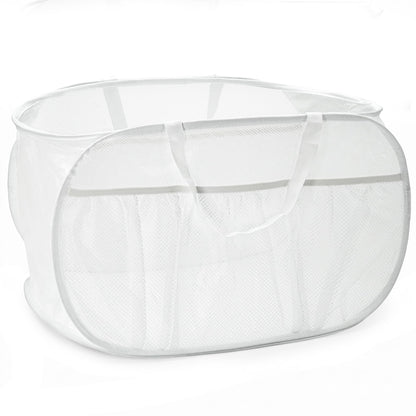 2 Pack Collapsible Laundry Baskets, Upgrade Pop Up Laundry Hamper with Convenient Bags, Foldable Laundry Basket Mesh Light Weight, Easy to Carry Clothes Hampers for Laundry, Dorm, Toys, Travel White