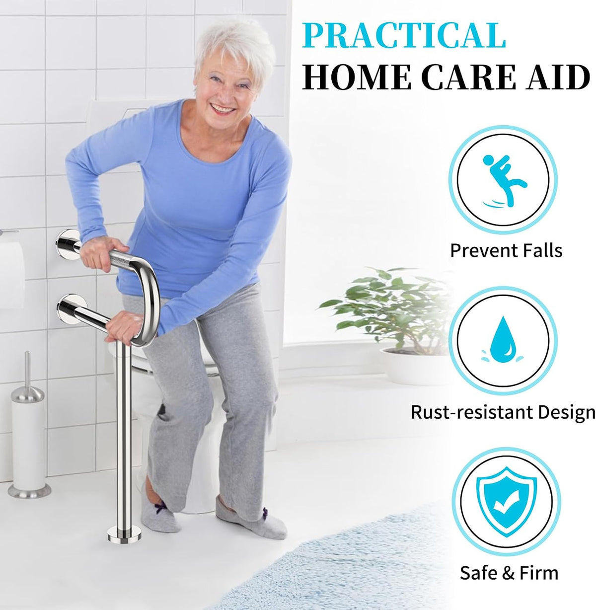 Toilet Support Rail 24x28 Inch, Munzong Anti-Slip Chrome Handicap Grab Bar