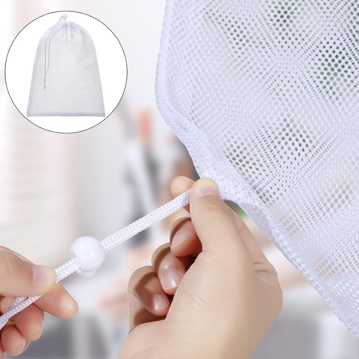 TecUnite 10 Pack Mesh Drawstring Bags for Laundry, 11.8 x 7.5 Inch, White