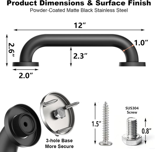 12" Stair Handrail, Wall-Mounted Safety Grab Bar for Indoor & Outdoor Steps