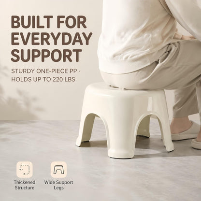 Plastic Step Stool, Heavy Duty Foot Stool with Anti-Slip Pads, Waterproof One-Piece Small Stool with Handle, Portable Stool for Bathroom, Shower, Kitchen & Entryway