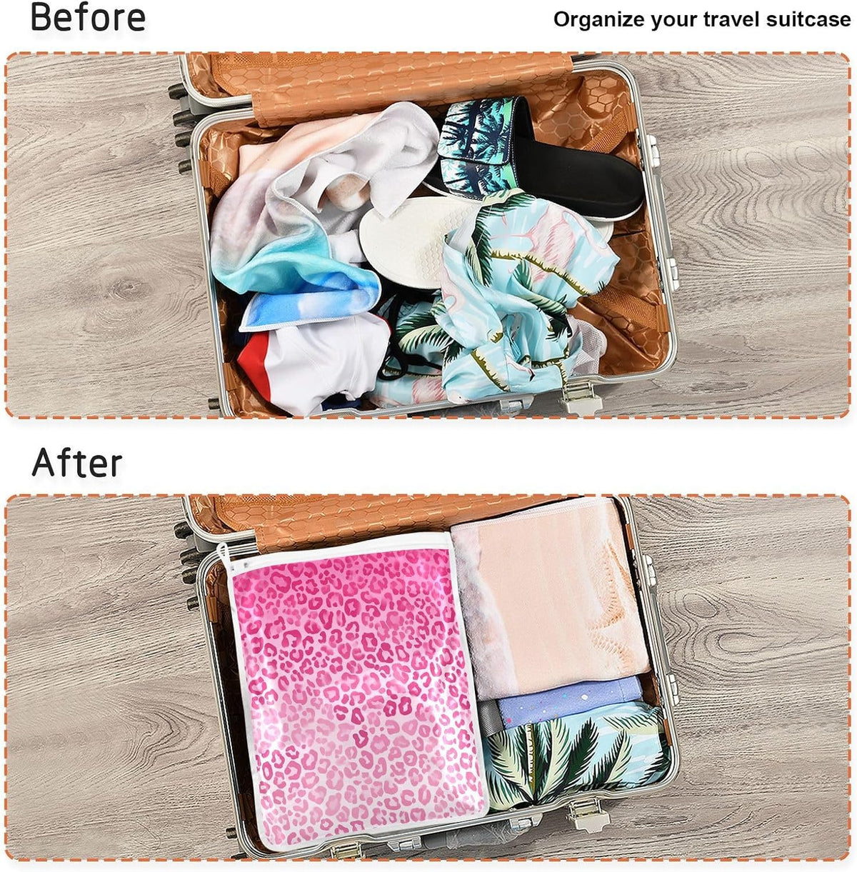 Mesh Laundry Bags Lingerie Bags for Washing Delicates 2 PCS Durable Wash Bag with Zipper Small and Medium Washable Gradient Pink Leopard Print
