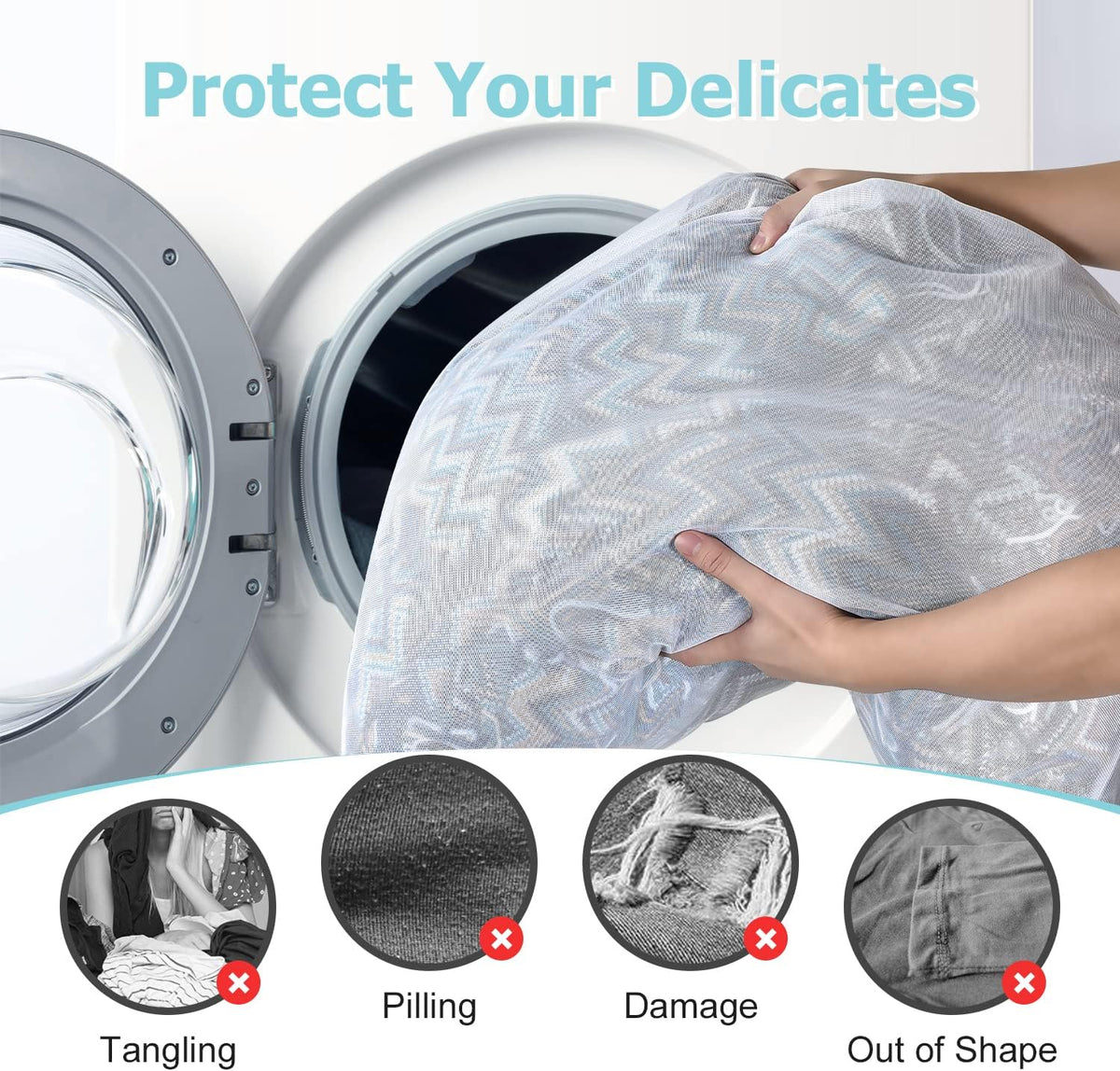 OTraki Large Mesh Laundry Bags 24x32 inch Hanging Delicates Mesh Laundry Bag with Handles Lingerie Bags Washing Machine Bag Zipper Opening,Don't Drying, Melting 140-176℉,White