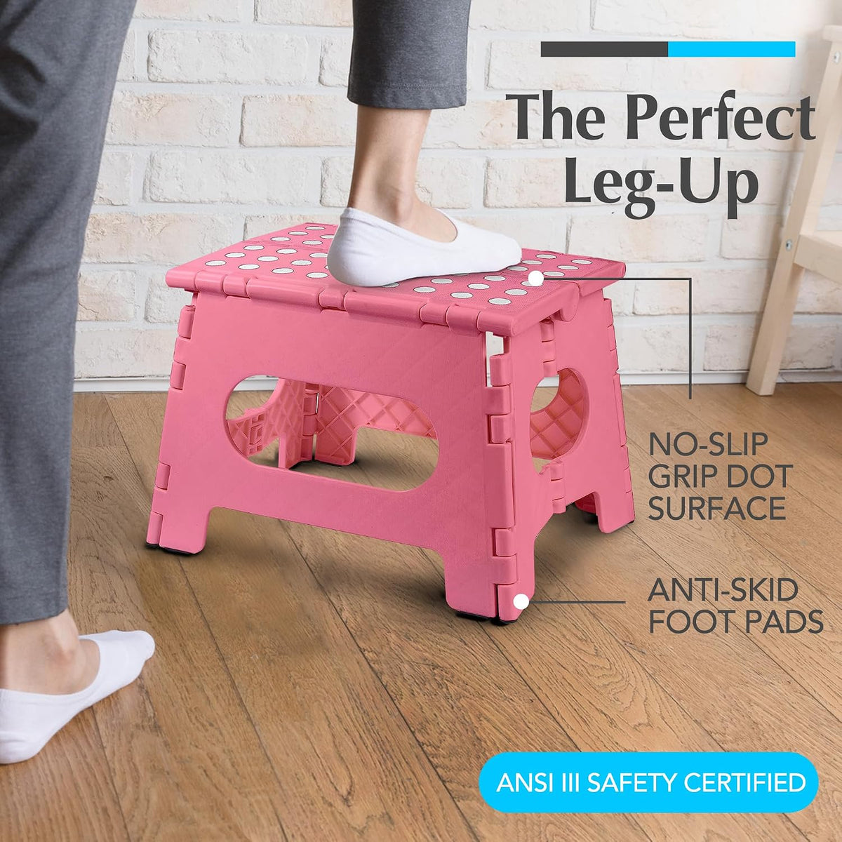 Handy Laundry Folding Step Stool 9 Inch, Pink, Non-Slip Holds 300 lbs