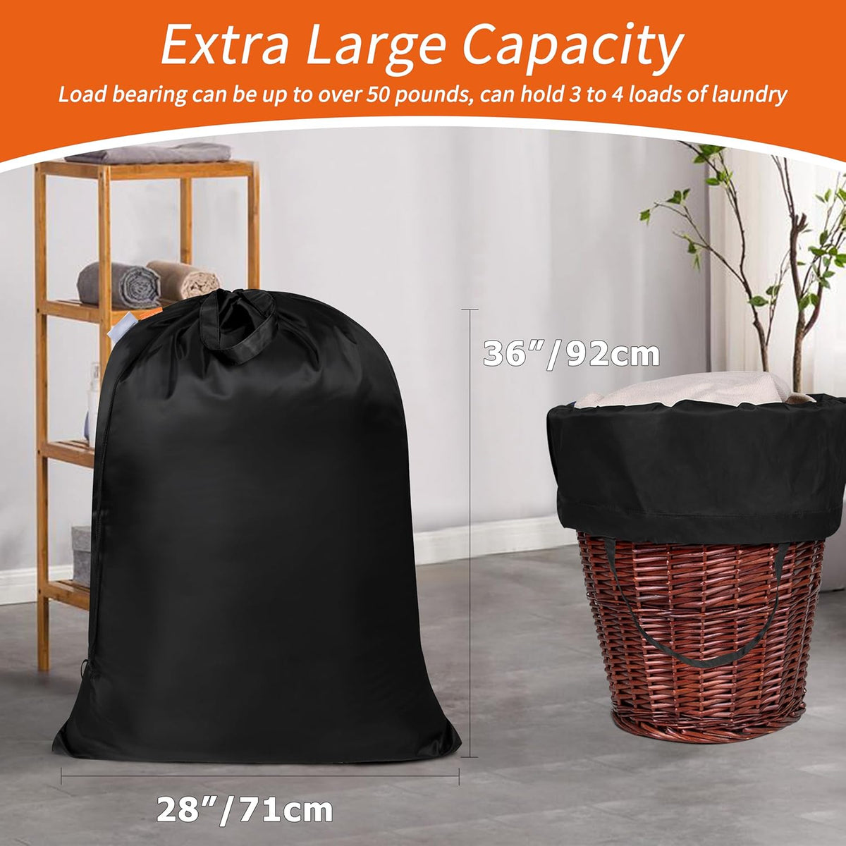 Polecasa 2 Pack Extra Heavy-Duty Laundry Bag with Handles, Black, 28x36"