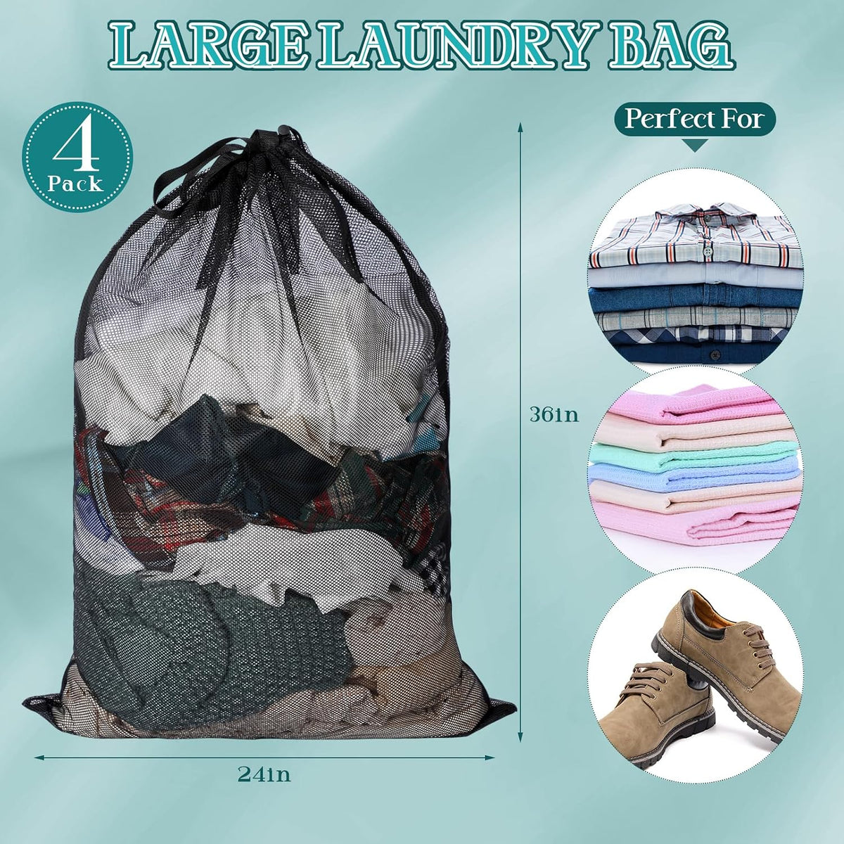 Aliceset 4 Pcs 24 x 36 Inches Mesh Laundry Bags with Drawstring
