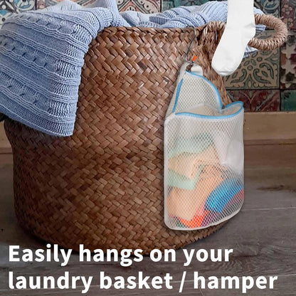 5Pcs Hanging Laundry Bags for Socks with S Hooks,12 X 10 inch 5 Color Mesh Laundry Bags for Washing Machine