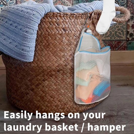 5Pcs Hanging Laundry Bags for Socks with S Hooks,12 X 10 inch 5 Color Mesh Laundry Bags for Washing Machine