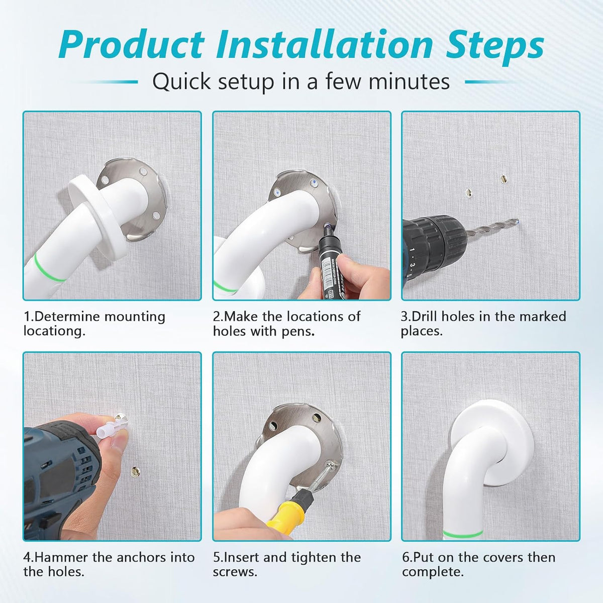 Grab Bars for Shower,2 Pack 12 Inch Shower Handle Bath Grab Rails with Anti-Slip Grip and Safety Luminous Circles,Stainless Steel Bath Handle Bathroom Grab Bar for Seniors, and Disability.