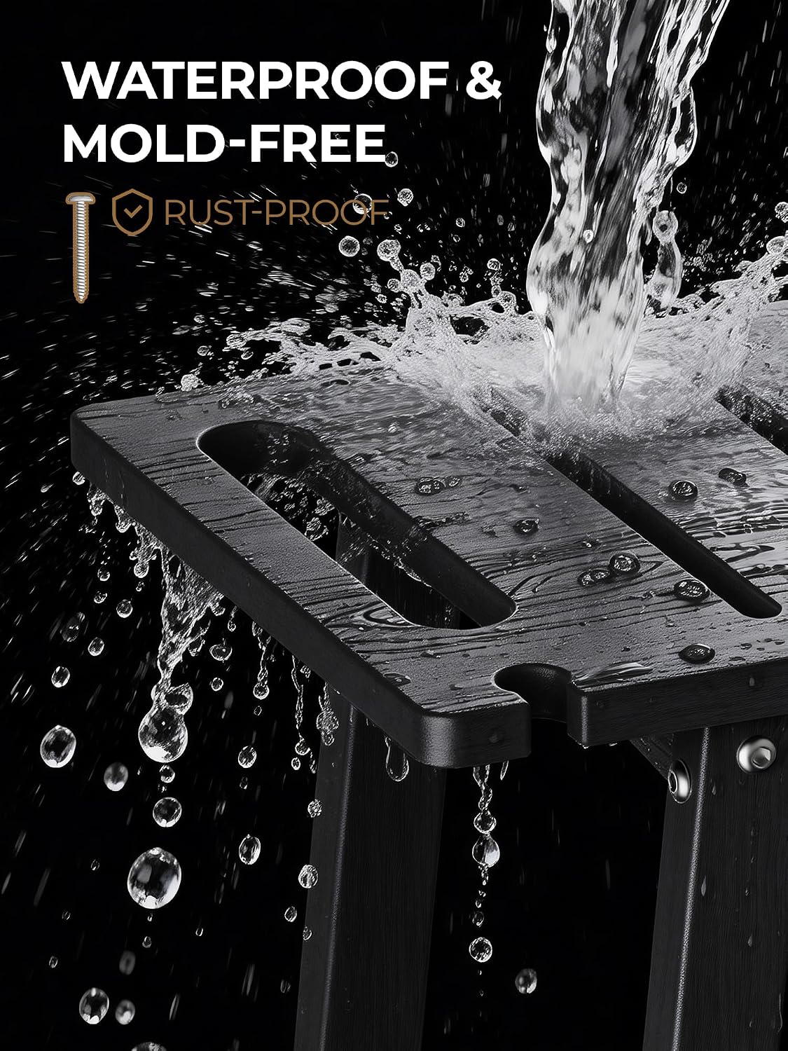 Shower Bench Seat, Non-Slip Shower Benches for Inside Shower to Sit on, HDPE Waterproof Shower Stool for Shaving Legs, Shower Chair with Adjustable Feet for Bathroom, Indoor/Outdoor Use, Black