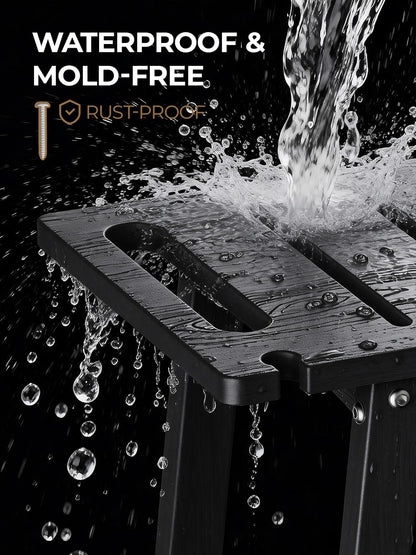 Shower Bench Seat, Non-Slip Shower Benches for Inside Shower to Sit on, HDPE Waterproof Shower Stool for Shaving Legs, Shower Chair with Adjustable Feet for Bathroom, Indoor/Outdoor Use, Black