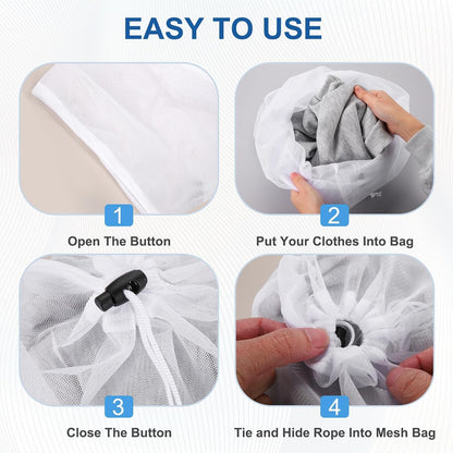 uxcell Mesh Laundry Bag, Drawstring Net Laundry Bag 2Pcs 15.7x11.8" White