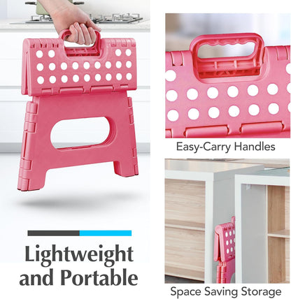 Handy Laundry Folding Step Stool 9 Inch, Pink, Non-Slip Holds 300 lbs