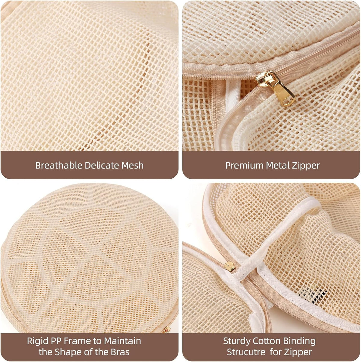 100% Cotton Bra Washing Bags for Laundry, 9”x9”x9” Large Size, 3 Pcs