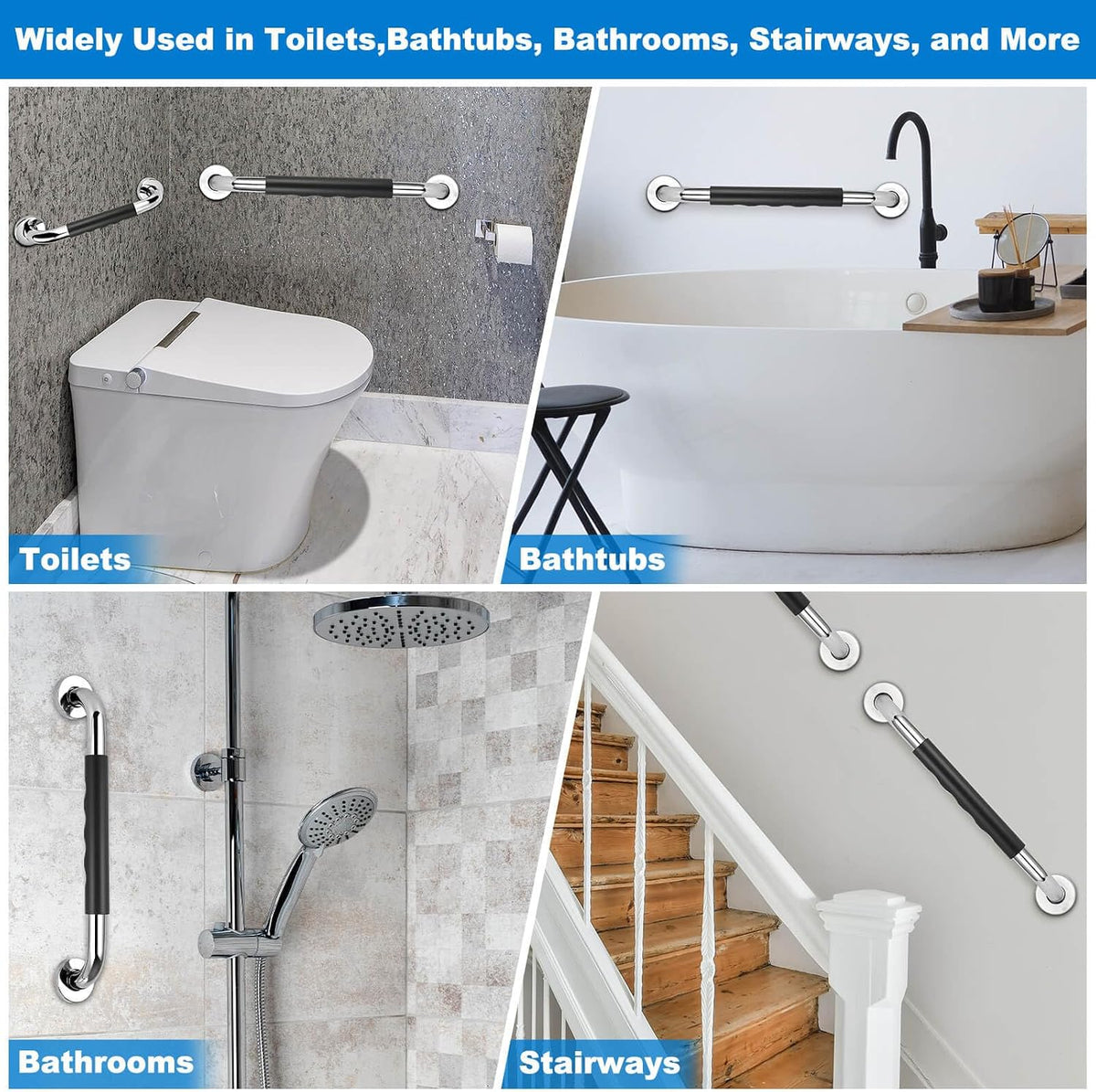 3 Pack Grab Bars for Bathtubs and Showers, 16-Inch and 12-Inch Anti-Slip Bathroom Shower Grab Bars for Seniors Wall, Safety Handicap Grab Bars Stainless Steel,Shower Handle for Elderly, Wall