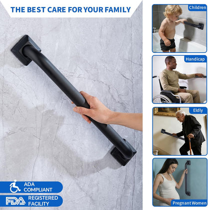 Bathroom SafetyGrab Bars for Elderly Seniors,Anti-Slip Shower Handles Toilet Grab Bars,High Weight Capacity,Wall Mounted Grab Bars for Bathtub Shower,Black Grab Bars (Black Knurled, 12-inch Grab Bar)