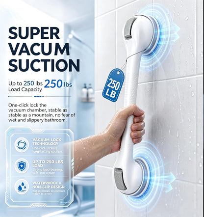 Shower Grab Bars for Seniors, Shower Handles for Elderly Suction Cup,2 Pack 16.05 Inch,Handicap Grab Bars for Bathtubs and Showers Wall, Bathroom Safety for Showers Walls Heavy Duty, No Drillin,Grey