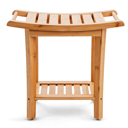 Teak shower bench with Storage Shelf, Shower Stool for Inside Shower, Waterproof Shower Bench Seat, Shower Chair for Inside Shower, Wood Bench, Bathroom Bench (Natural Wood) (Bamboo Wood)