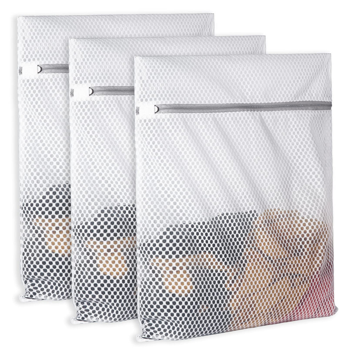 SUERIV Extra Large Honeycomb Mesh Laundry Bag125gsm Net Fabric Durable and Reusable Delicate Wash Bag,Travel Organization Bag for Lingerie,Clothes,Jeans,Bath Towel,Sock (2Large, 3Medium)