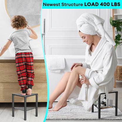 Shower Stool for Shaving Legs, Shower Step Stool for Inside Shower, Non-Slip Spa Shower Foot Rest Stool, Corner Bathroom Shower Bench Bath Seat with Storage Shelf for Small Shower Spaces